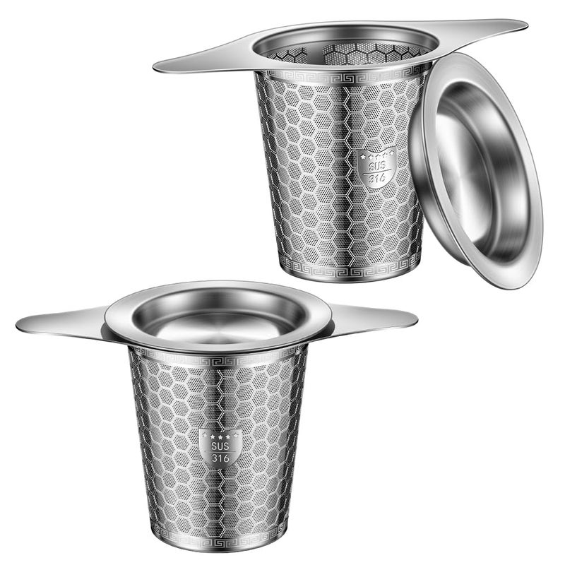 BOMANSI BOMS 2Pack Tea Infuser Strainers, 316 Stainless Steel Loose Leaf Tea Strainer Stepper with Double Handles, Extra Fine Mesh Ball Infusers, Diffuser Holder Filter for Mugs - Image 1
