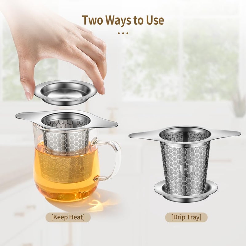 BOMANSI BOMS 2Pack Tea Infuser Strainers, 316 Stainless Steel Loose Leaf Tea Strainer Stepper with Double Handles, Extra Fine Mesh Ball Infusers, Diffuser Holder Filter for Mugs - Image 2