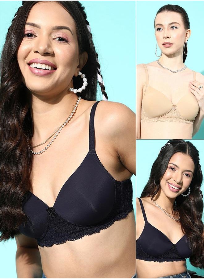 Leading Lady - Pack of 2 - Lightly Padded Lace Insert T-Shirt Bra by Styli - Image 1