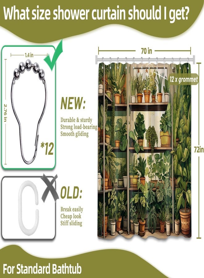 QGHOT Botanical Shower Curtain, Nature Green Plant Shower Curtains for Bathroom Decor Sets, Vintage Fake Potted Pattern, Waterproof Polyester Fabric with Hooks, 70x72in - Image 5