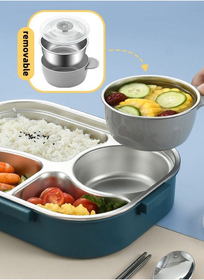 HOMESTAR - 316 High Quality Stainless Steel Lunch Box with Soup Bowl and Cutlery 4-Compartments Bento Box Multicolor - Image 1