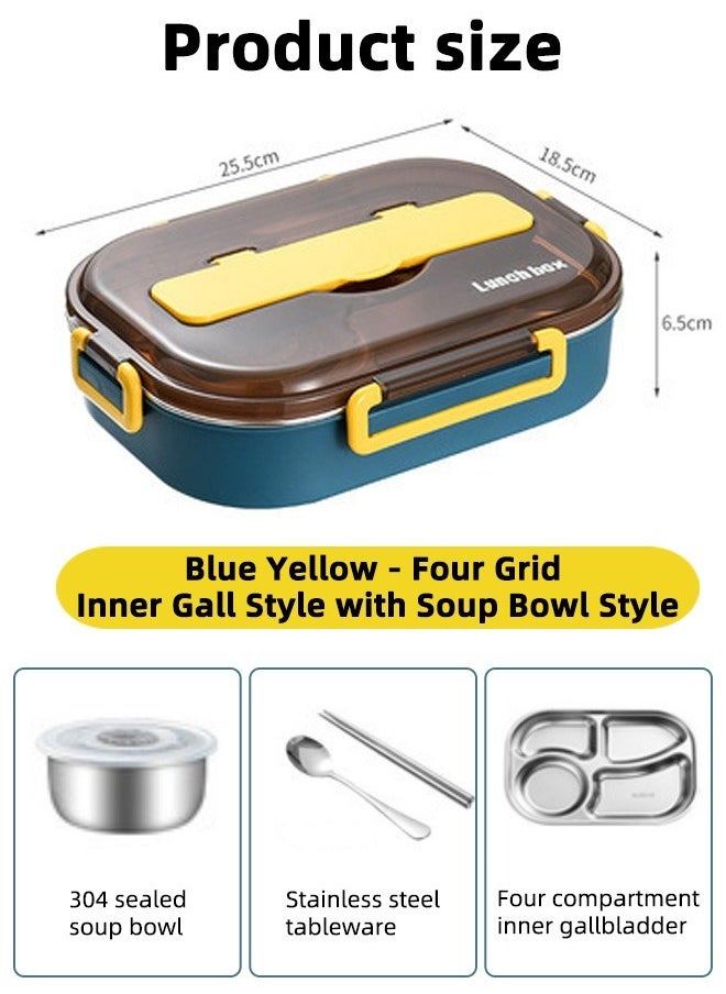 HOMESTAR - 316 High Quality Stainless Steel Lunch Box with Soup Bowl and Cutlery 4-Compartments Bento Box Multicolor - Image 1