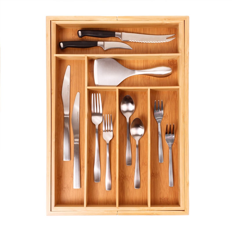 BergHOFF Bamboo 8-Slot Expandable Flatware Organizer, Expand between 12.75" to 18.5 - Image 2