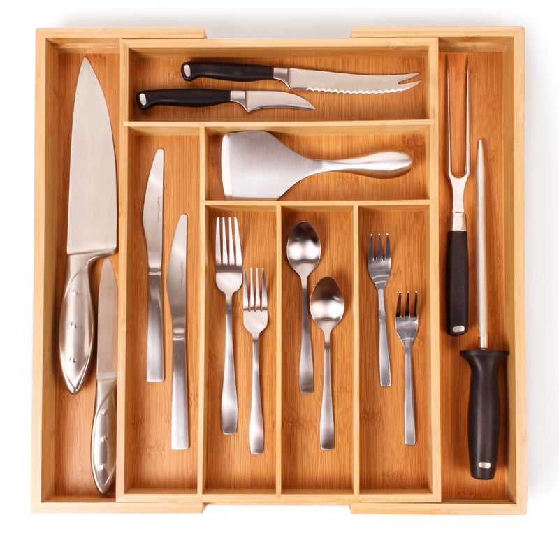 BergHOFF Bamboo 8-Slot Expandable Flatware Organizer, Expand between 12.75" to 18.5 - Image 3