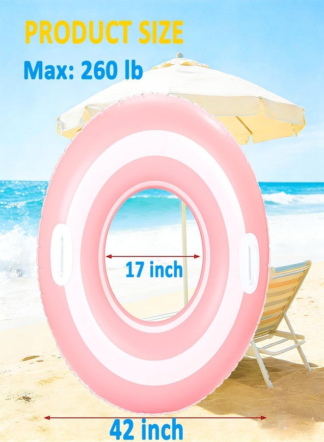 Houdezhu Inflatable Pool Float Tube- 2 Pcs Classic Striped Inflatable Pool Floats with Handles-Extra Large Floaties Pool Tubes Swimming Rings Beach for Adult Teen (2, Pink) - Image 2