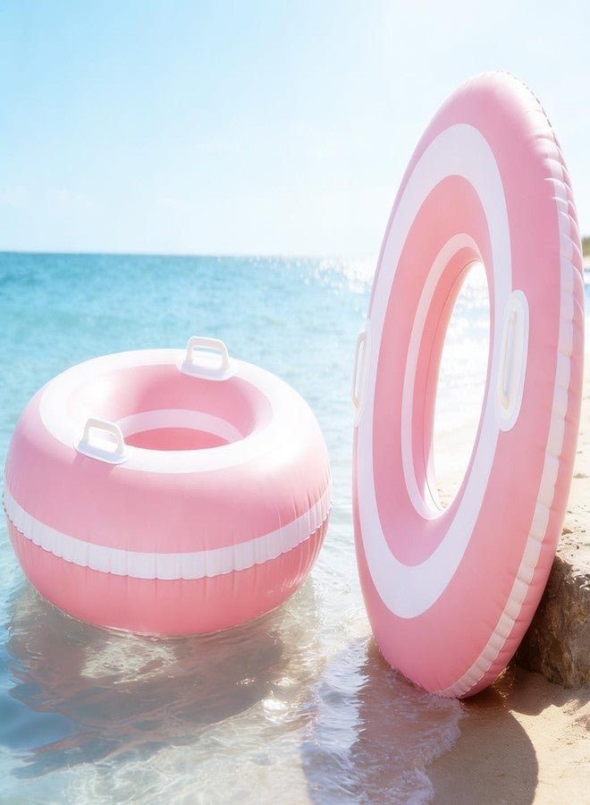 Houdezhu Inflatable Pool Float Tube- 2 Pcs Classic Striped Inflatable Pool Floats with Handles-Extra Large Floaties Pool Tubes Swimming Rings Beach for Adult Teen (2, Pink) - Image 4