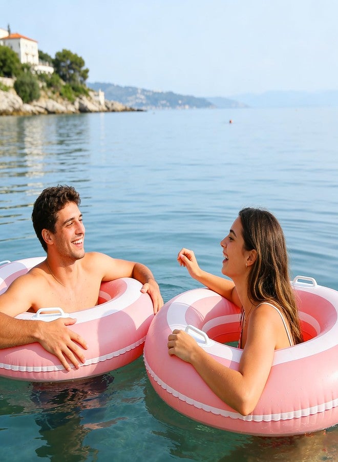 Houdezhu Inflatable Pool Float Tube- 2 Pcs Classic Striped Inflatable Pool Floats with Handles-Extra Large Floaties Pool Tubes Swimming Rings Beach for Adult Teen (2, Pink) - Image 5