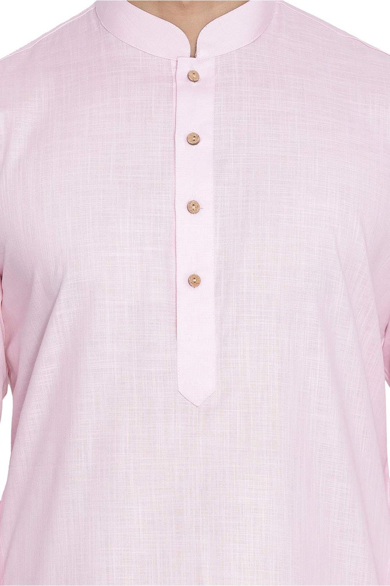 VASTRAMAY Mens Cotton Linen Light Pink Kurta - Timeless Elegance for Festivals & Events | Plain Solid Full Sleeves Mandarin Collar Kurta | Classic Design, Premium Comfort, and Versatile Style - Image 4