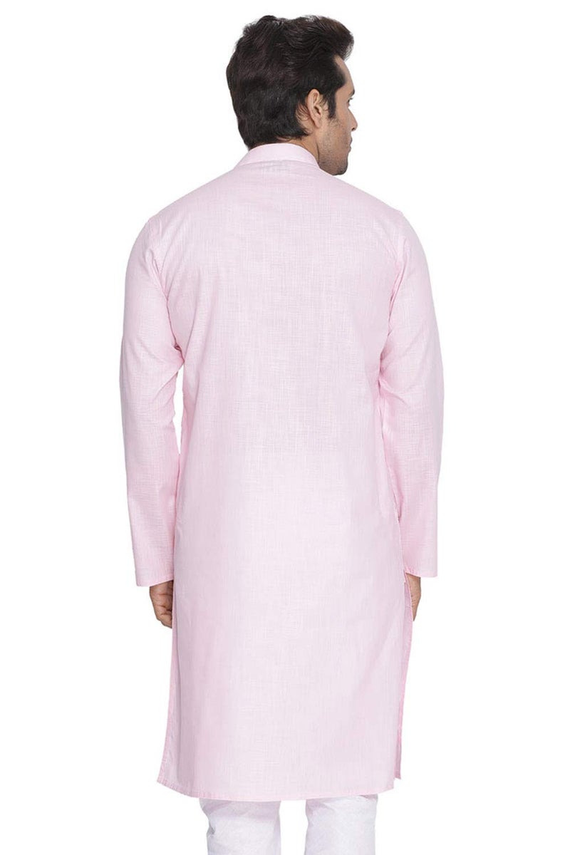 VASTRAMAY Mens Cotton Linen Light Pink Kurta - Timeless Elegance for Festivals & Events | Plain Solid Full Sleeves Mandarin Collar Kurta | Classic Design, Premium Comfort, and Versatile Style - Image 5