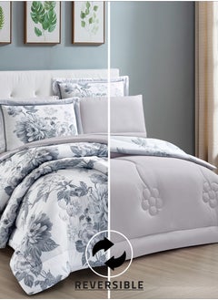 Donetella Comforter Set 4-Pcs Single Size Printed Reversible Bed FIt 170x 230 CM All Season Comforter With (350 GSM) Down Alternative Filling, Grey Suit  - Image 3
