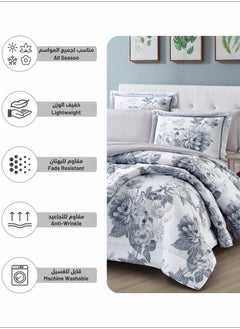 Donetella Comforter Set 4-Pcs Single Size Printed Reversible Bed FIt 170x 230 CM All Season Comforter With (350 GSM) Down Alternative Filling, Grey Suit  - Image 5