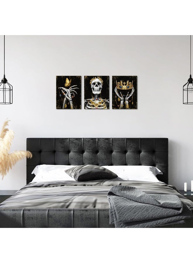 WELMECO Gothic Wall Decor Skull with Gold Crown Painting Black and Gold Skeleton Wall Art Goth Room Decor Framed Ready to Hang (Small) - Image 4