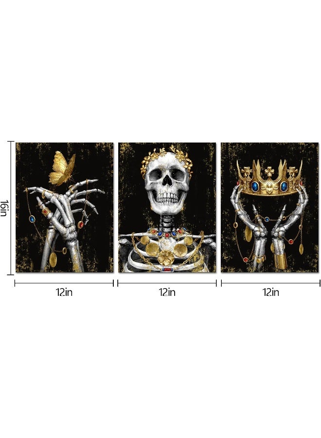 WELMECO Gothic Wall Decor Skull with Gold Crown Painting Black and Gold Skeleton Wall Art Goth Room Decor Framed Ready to Hang (Small) - Image 2