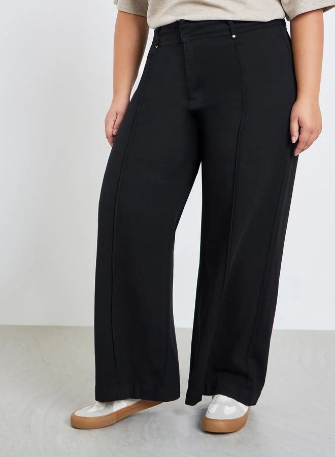 Styli Plus Size Mid Rise Wide Leg Jeans