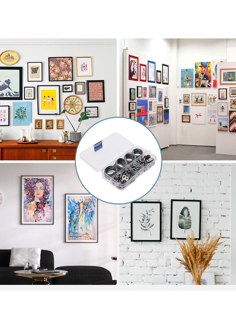 SOLARAE Picture Hanging Kit, 40 Pcs D Ring Picture Hooks with Screws, 4 Rolls of 10ft Picture Hanging Wire, and 40 Pcs Aluminum Sleeves for Hanging Painting Photos (124 Pcs) - Image 2