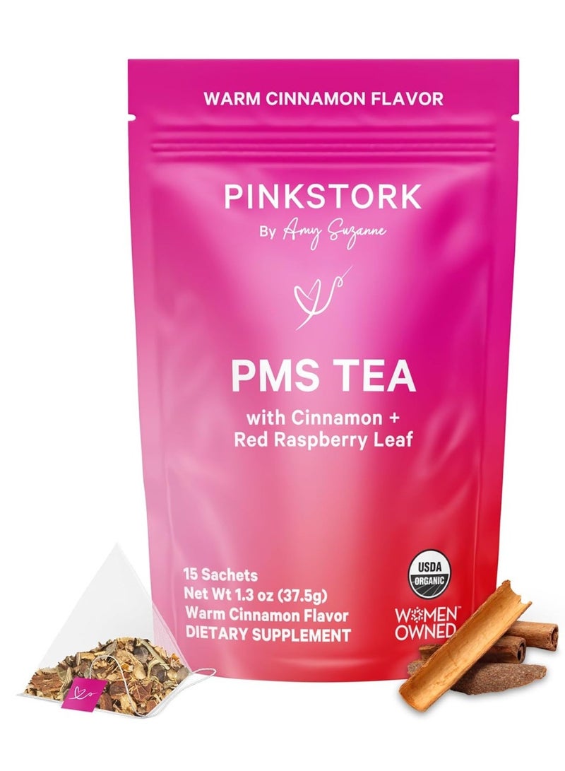 Pink Stork PMS Tea: Organic Warm Cinnamon Tea, Bloating Relief for Women, Natural Period Relief from Cramping, Heavy Flow, Nausea Relief, & Hormonal Migraine Relief, Women-Owned, 30 Cup - Image 1