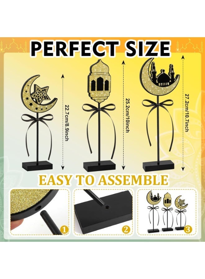 3 Pieces Ramadan Decorations Eid Mubarak Table Decor Wooden Set, Islamic Ramadan Tiered Tray Decor for Muslim Party Tabletop Decor Home - Image 3