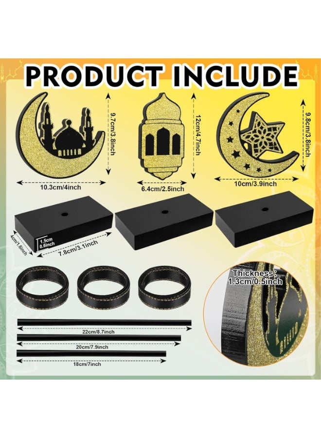 3 Pieces Ramadan Decorations Eid Mubarak Table Decor Wooden Set, Islamic Ramadan Tiered Tray Decor for Muslim Party Tabletop Decor Home - Image 4