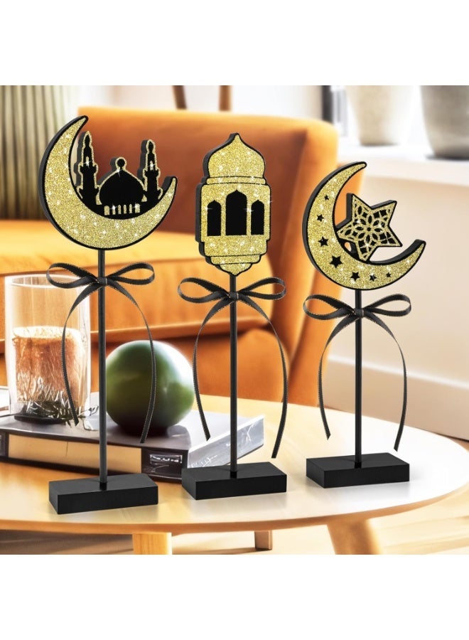 3 Pieces Ramadan Decorations Eid Mubarak Table Decor Wooden Set, Islamic Ramadan Tiered Tray Decor for Muslim Party Tabletop Decor Home - Image 2