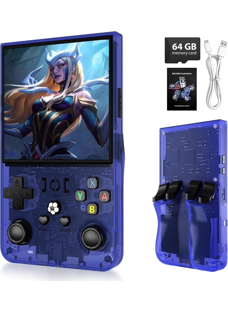 JAJEEK 2025 New Upgrade R36MAX Retro Handheld Game Console, 4.0 Inch IPS Screen, Linux System Portable Gaming Device with 64GB Storage, Built-In 18000+ Classic Games, 4000mAh Battery, Blue - Image 1