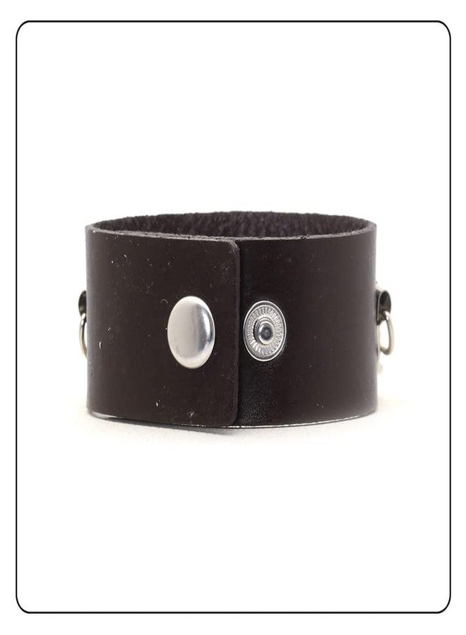 Fusamk Punk Rock Snap Bracelet Bullet Chain Wristband Wide Leather Cuff Bracelet(Brown) - Image 5
