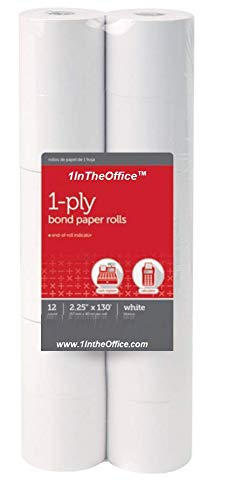 1InTheOffice Adding Machine, Register, and Calculator Rolls 2 1/4" x 130' 1-Ply, 12/Pack (130') - Image 3