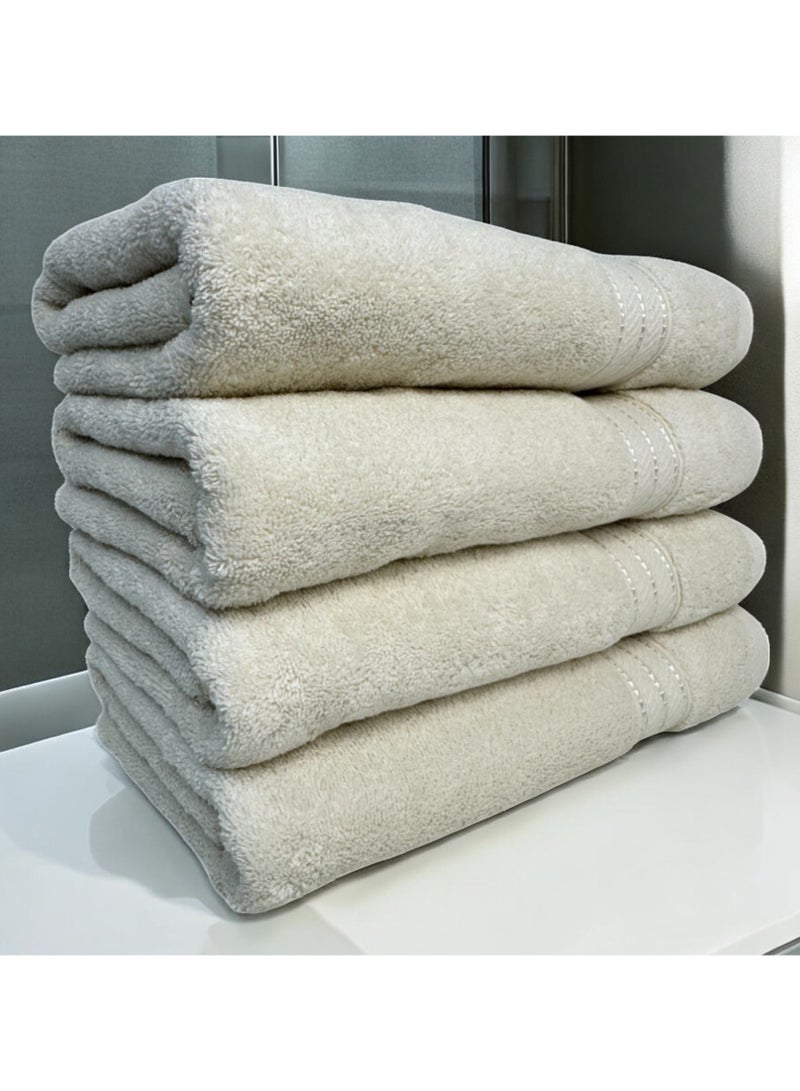 كاسينو Kassino Premium Bath Towels Set - (4 Pack, 70x140 cm), 580 GSM Bath Towel,100% Combed Cotton, Soft & Quick-Dry Towels for Bathroom, Highly Absorbent, Double Stitched Hotel Quality Towels | Ivory - Image 2