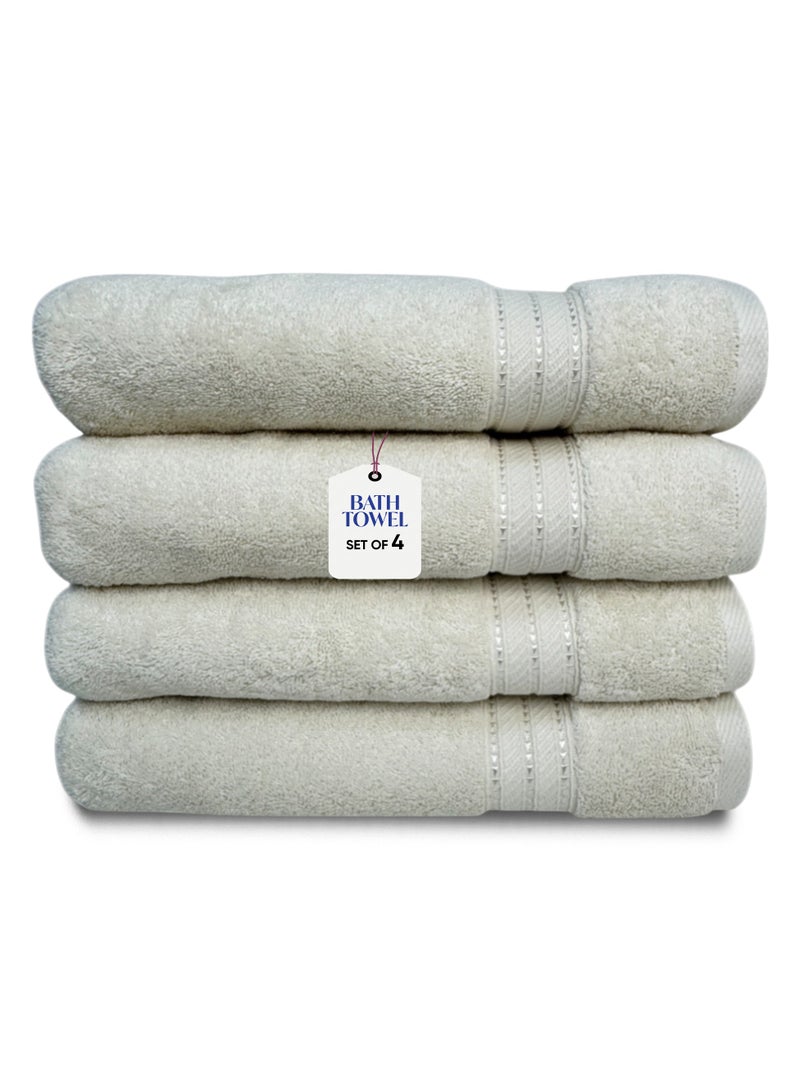كاسينو Kassino Premium Bath Towels Set - (4 Pack, 70x140 cm), 580 GSM Bath Towel,100% Combed Cotton, Soft & Quick-Dry Towels for Bathroom, Highly Absorbent, Double Stitched Hotel Quality Towels | Ivory - Image 1