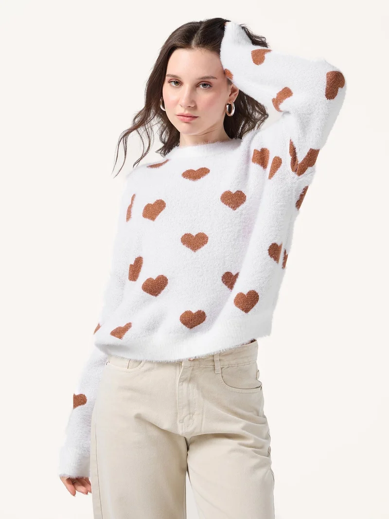 White Fuzzy Hearts Cardigan