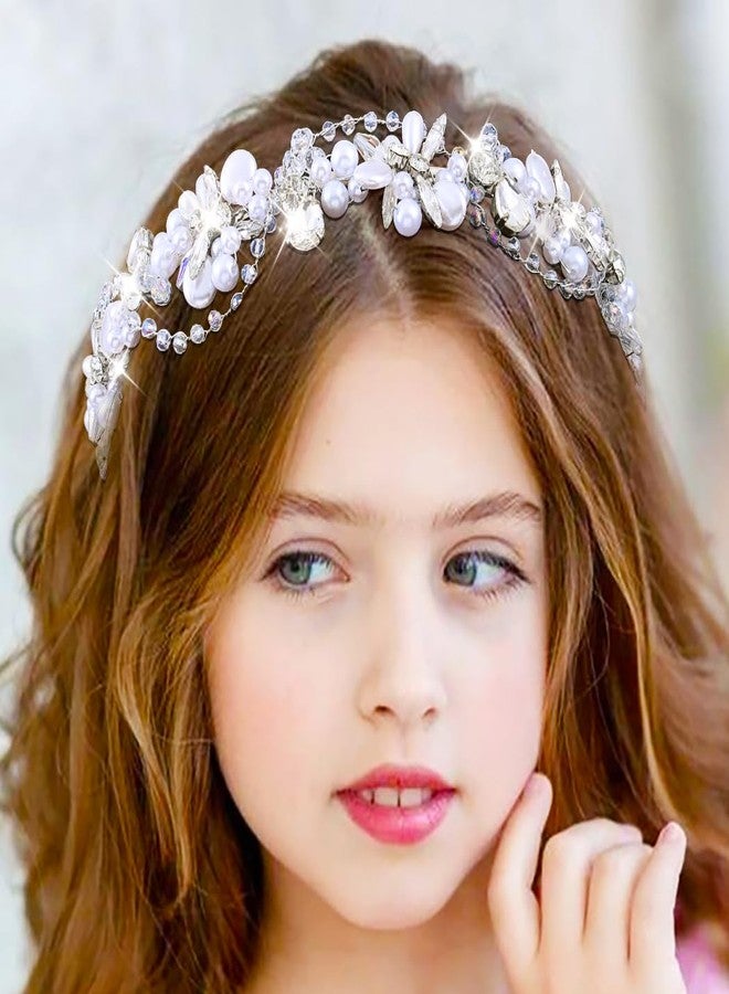 Urieo Flower Girls Headpiece Pearl Princess Headband Wedding First Communion Hair Accessories for Girls - Image 2