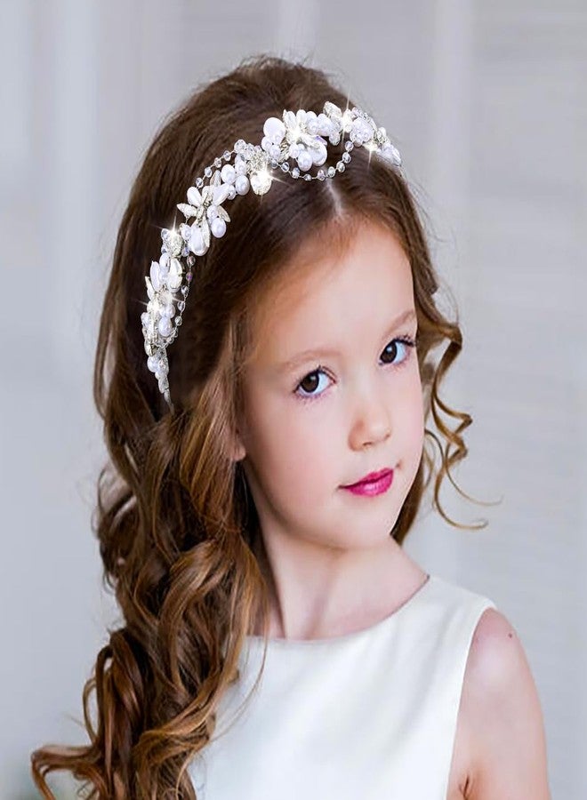 Urieo Flower Girls Headpiece Pearl Princess Headband Wedding First Communion Hair Accessories for Girls - Image 4