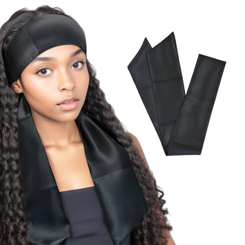 yantaisiyu 1 Pc Satin Head Wrap Wig Grip Band Fashion Headbands for Laying Lace Frontal Wigs Satin Scarf for Yoga, Makeup, Facial, Sport (Black) - Image 1