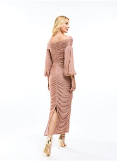 House of Moda Bardot Neck Ruched Bodycon Maxi Dress by Styli  - Image 3