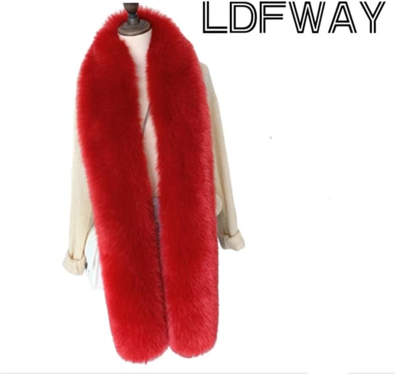 LDFWAY Long Men Women Faux Fur Collar Winter Warm Wrap Stole Scarf Shawl Shrug - Image 1
