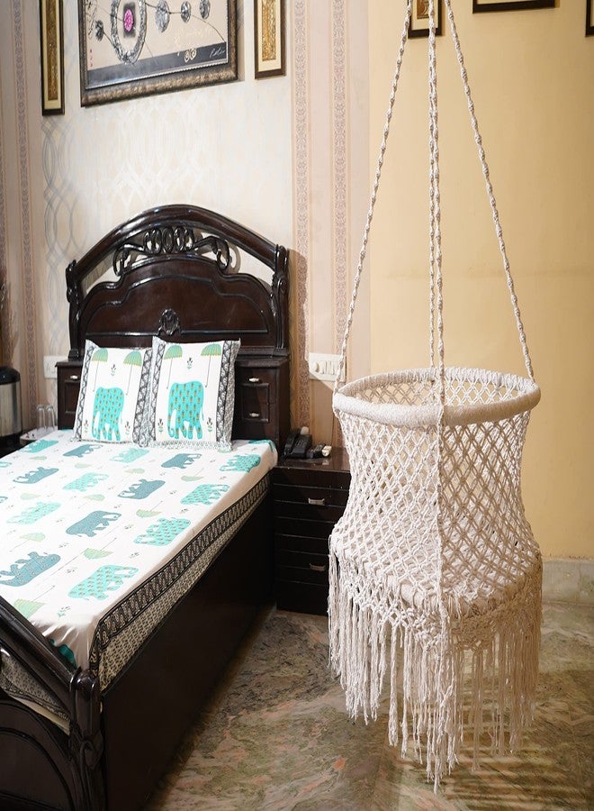 Patiofy Newborn Baby Cradle/Baby Palna/Baby Thottil/Newborn Baby Hanging Bed/Baby Cradle for 0 to 2 Years/Oval Shape Macrame Cradle/Baby Sleeping Bed (Beige) - Image 5
