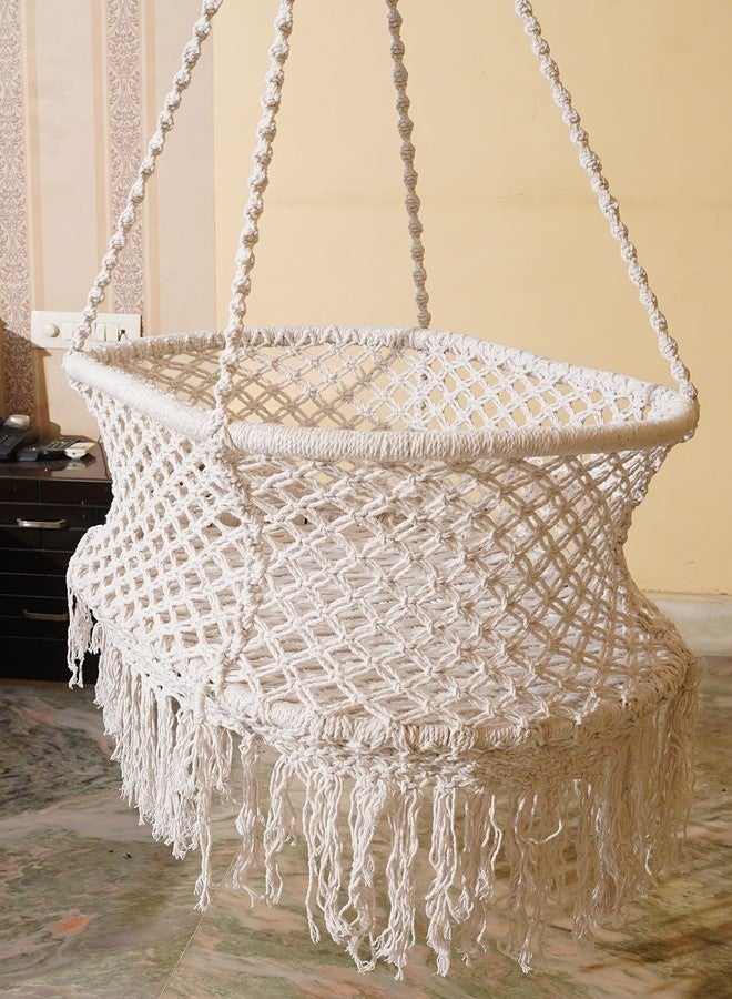 Patiofy Newborn Baby Cradle/Baby Palna/Baby Thottil/Newborn Baby Hanging Bed/Baby Cradle for 0 to 2 Years/Oval Shape Macrame Cradle/Baby Sleeping Bed (Beige) - Image 1