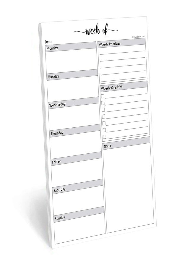 321Done Weekly Planning Notepad - 50 Sheets (5.5" x 8.5") - Week Priorities to Do List Tear-Off Pad, Planner Checklist Organizing - Made in USA - Simple Script - Image 1
