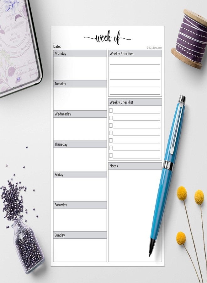 321Done Weekly Planning Notepad - 50 Sheets (5.5" x 8.5") - Week Priorities to Do List Tear-Off Pad, Planner Checklist Organizing - Made in USA - Simple Script - Image 3