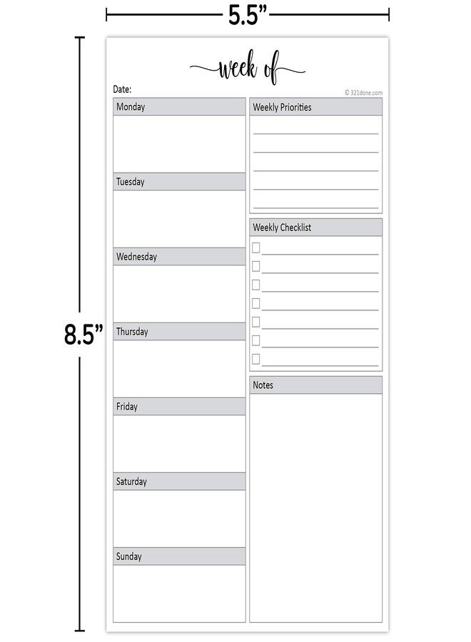 321Done Weekly Planning Notepad - 50 Sheets (5.5" x 8.5") - Week Priorities to Do List Tear-Off Pad, Planner Checklist Organizing - Made in USA - Simple Script - Image 2