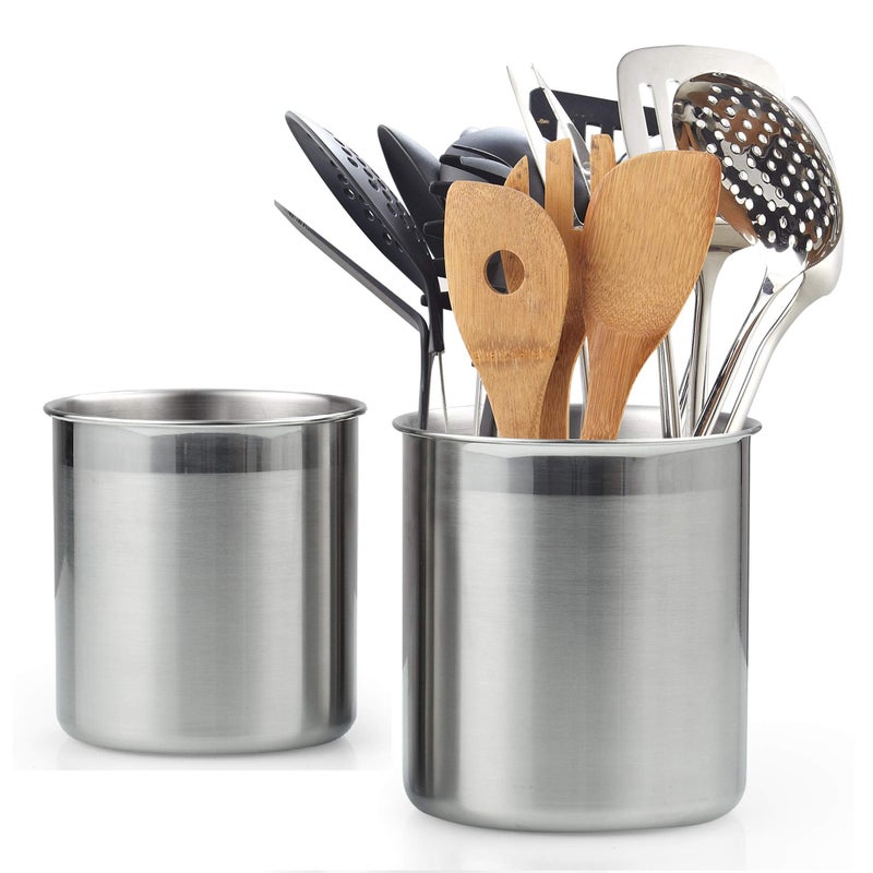 Cook N Home Cook N Home Stainless Steel Utensil Holder Jumbo 2PC Set 55 x 63 and 63 x 708 Inch Silver 