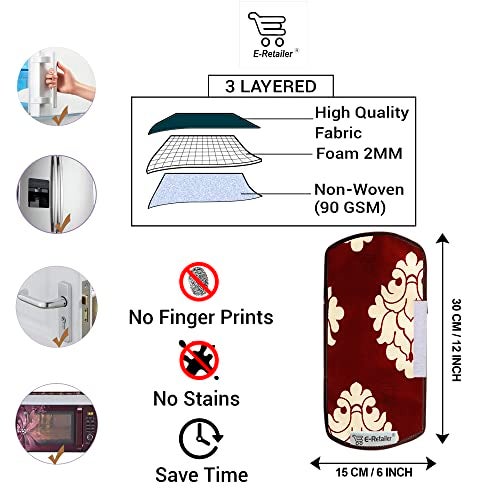 E-Retailer® Polyester 3-Layered Fridge Handle Cover Set of 2Pcs. For Refrigerator and Microwave oven (Color-Maroon Ethnic, Size-12x6 Inches) - Image 2