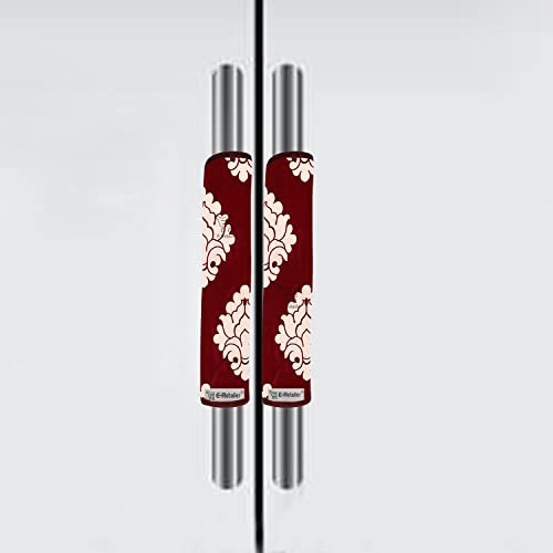 E-Retailer® Polyester 3-Layered Fridge Handle Cover Set of 2Pcs. For Refrigerator and Microwave oven (Color-Maroon Ethnic, Size-12x6 Inches) - Image 1