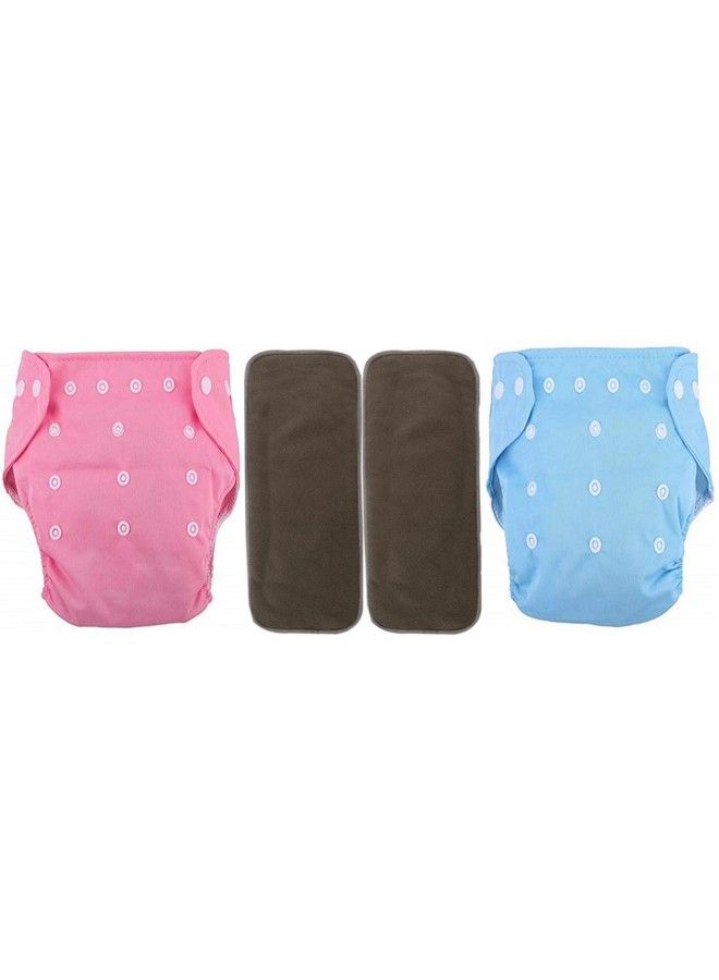 Tinny Tots Autumn Winter Special 2 Baby Cloth Diaper Reusable Adjustable Nappy Washable All In One Adjustable With 2 Bamboo Charcoal Diaper Inserts(5 Layers) Combo Set(Bluepink)  - Image 1