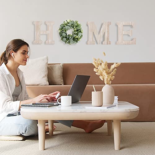Pinkpum Wooden Home Sign Wall Hanging Decor Wood Home Letters for Wall Art with Artificial Eucalyptus Wreath Rustic Home Decor Farmhouse, Wall Decor for Living Room Entryway Housewarming Gift (Natural) - Image 3