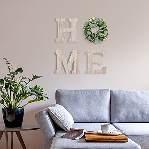 Pinkpum Wooden Home Sign Wall Hanging Decor Wood Home Letters for Wall Art with Artificial Eucalyptus Wreath Rustic Home Decor Farmhouse, Wall Decor for Living Room Entryway Housewarming Gift (Natural) - Image 2