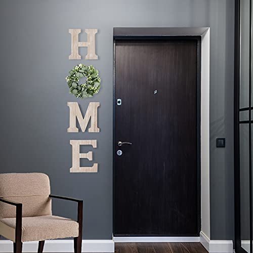 Pinkpum Wooden Home Sign Wall Hanging Decor Wood Home Letters for Wall Art with Artificial Eucalyptus Wreath Rustic Home Decor Farmhouse, Wall Decor for Living Room Entryway Housewarming Gift (Natural) - Image 4