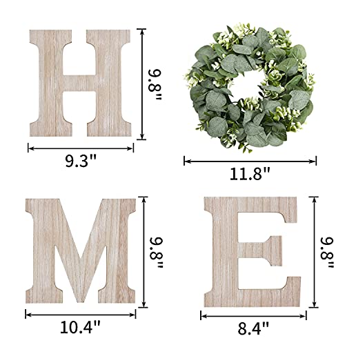 Pinkpum Wooden Home Sign Wall Hanging Decor Wood Home Letters for Wall Art with Artificial Eucalyptus Wreath Rustic Home Decor Farmhouse, Wall Decor for Living Room Entryway Housewarming Gift (Natural) - Image 5