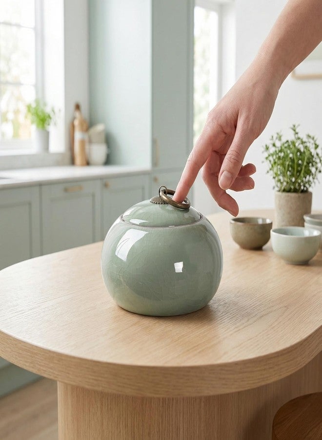 POPETPOP Ceramic Tea Canister with Airtight Lid: Vintage Porcelain Storage Jar for Loose Leaf Coffee and Sugar, Kitchen Countertop Decor Container, Green - Image 3