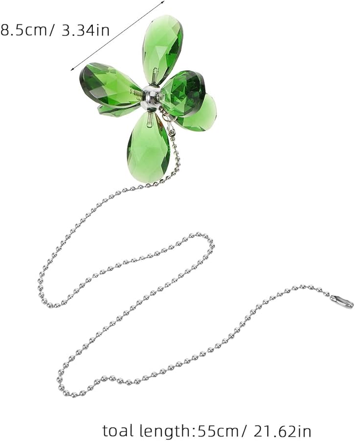 Green Crystal Ceiling Fan Pull Chain Flower Pendant Extender Universal Light Pull - Image 3