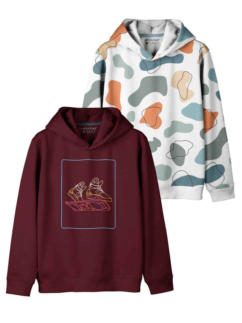 HELLCAT Trendy Printed Cotton Blend Hoodie Sweatshirt for Boys - Pack of 2_Burgundy/White1_3-4 Years - Image 1